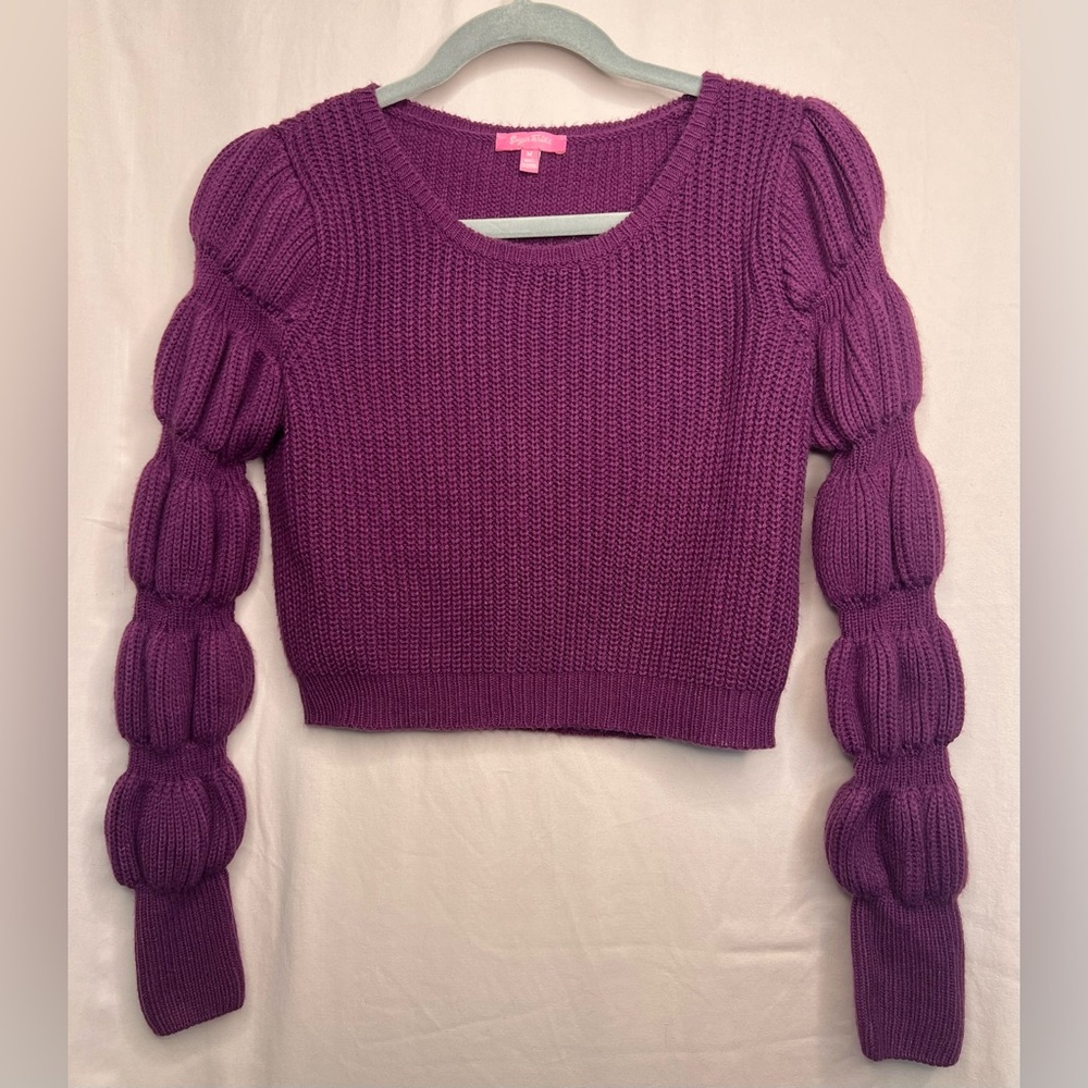 Plum Bubble Sleeve Knit Sweater